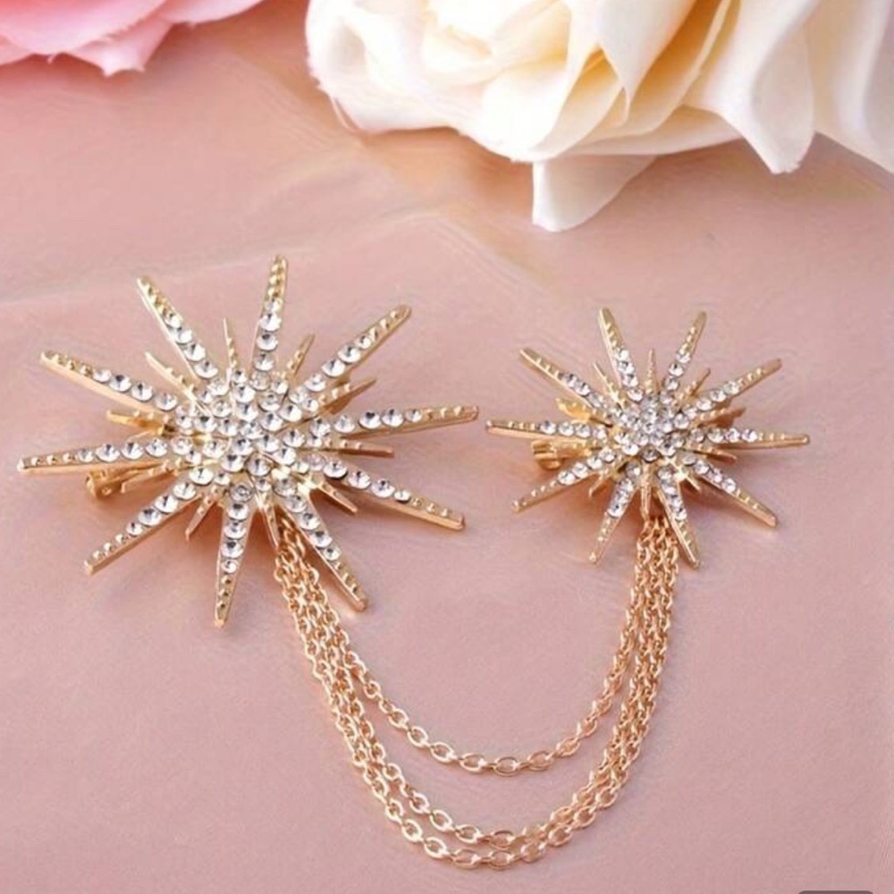 🌟💎🌟 “SUN EXPLOSION GOLD STARBURST” CRYSTAL BROOCH❗️🌟💎🌟 - Picture 2 of 4